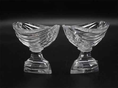 Rare Pair of 18th Century Cut Glass Salt Boats