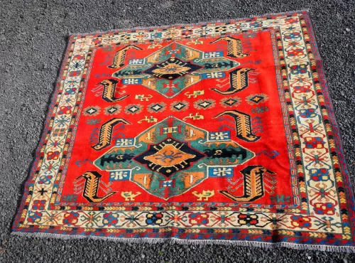Colourful Vintage Afghan Wool Carpet