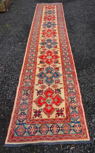 Fine Afghan Kazak Wool Runner. 450cm Long