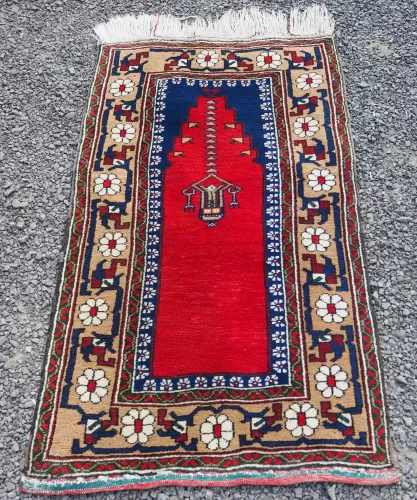 Vintage Turkish Wool Prayer Rug