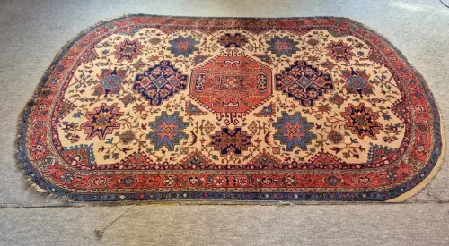 Rare Curve Ended Antique Persian Bijar Rug