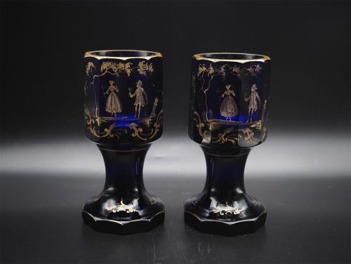 Fine Pair of Bohemian Blue Glass Vases