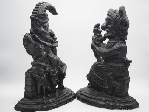 Pair Heavy Victorian Punch & Judy Doorstops