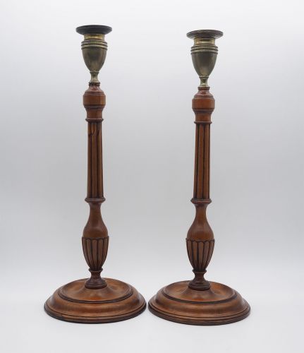 Rare Pair 18th Cent. Satinwood Candlesticks
