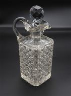 Unusual Handled Hobnail Square Decanter
