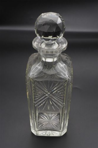 Large Size Victorian Cut Glass Square Decanter