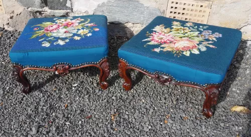Fine Pair of Victorian Rosewood Footstools