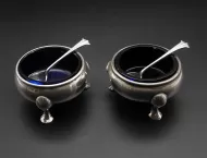 Pair of Silver Salt Cellars And Spoons