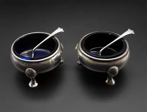 Pair of Silver Salt Cellars And Spoons