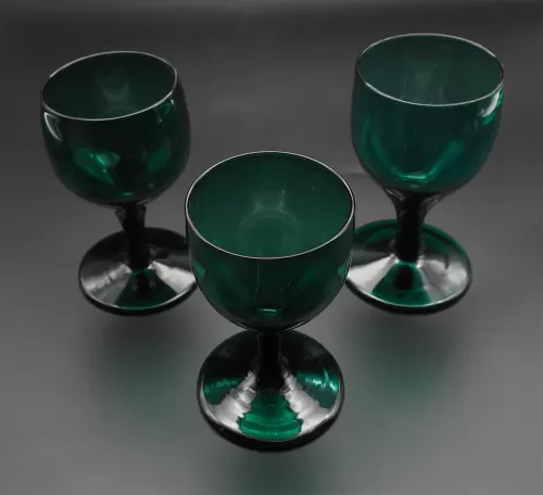 3 Similar Georgian Green Wine Glasses