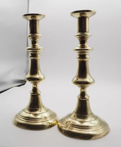 Large Pair of Georgian Brass Candlesticks
