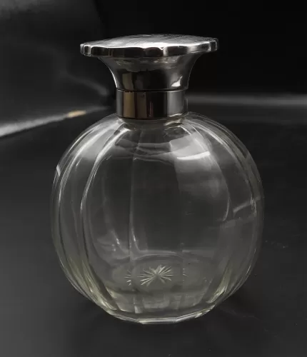 Large Silver Topped Glass Scent Bottle