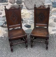 Pair 17th Century Oak Hall Chairs