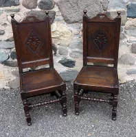 Pair 17th Century Oak Hall Chairs