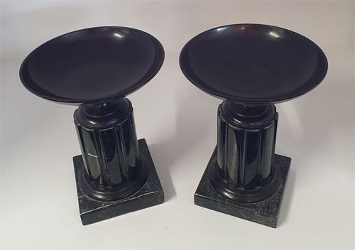 Pair Victorian Marble and Bronze Tazzas