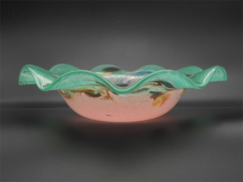 Large Scottish Vasart Frilled Top Glass Bowl